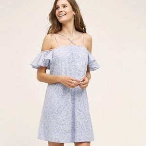 Anthropologie HD in Paris Blue Dayflower White Strappy Flutter‎ Dress XS